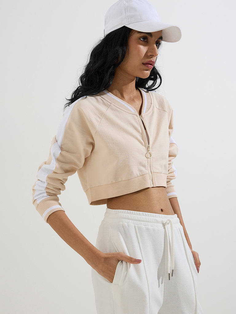 Studiofit Beige Cropped Cotton Jacket - Image 2