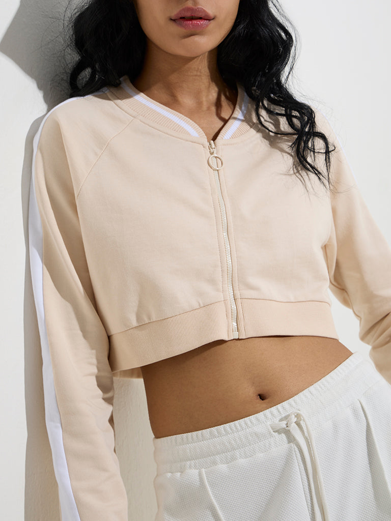 Studiofit Beige Cropped Cotton Jacket - Image 3