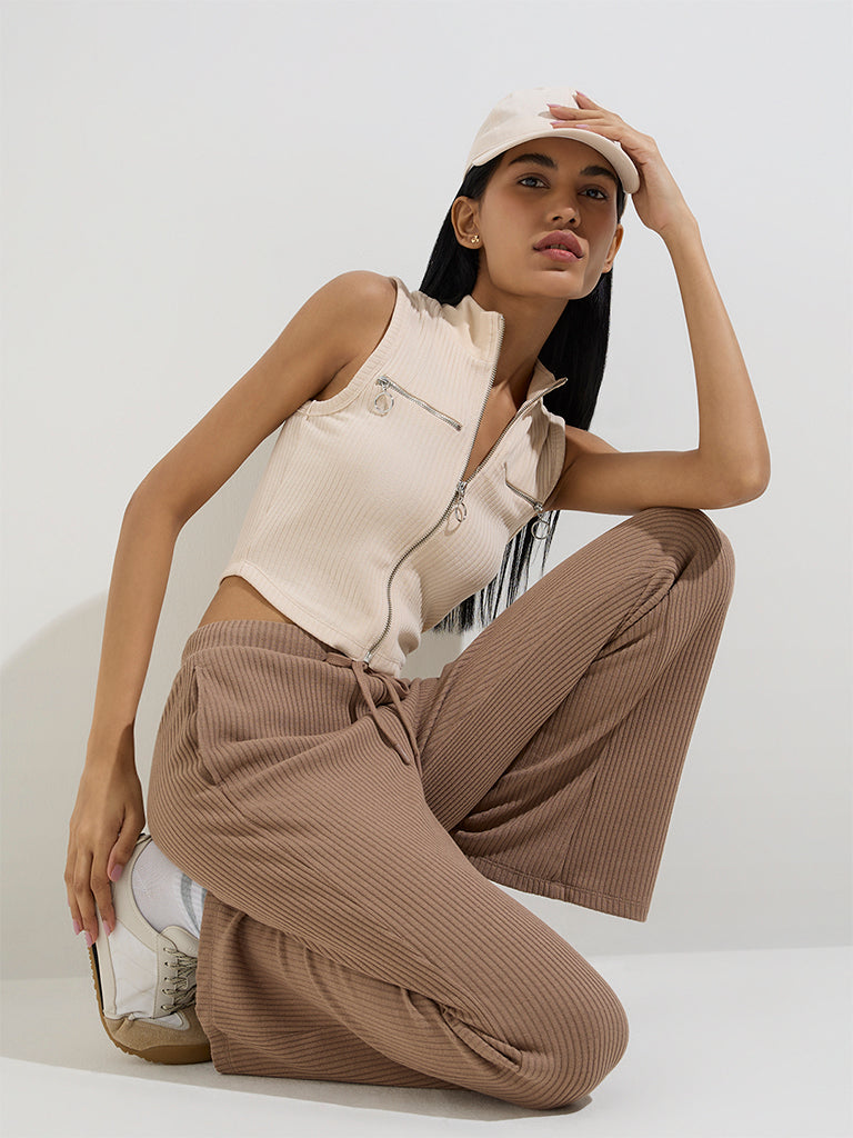 Studiofit Beige Ribbed-Textured Jacket