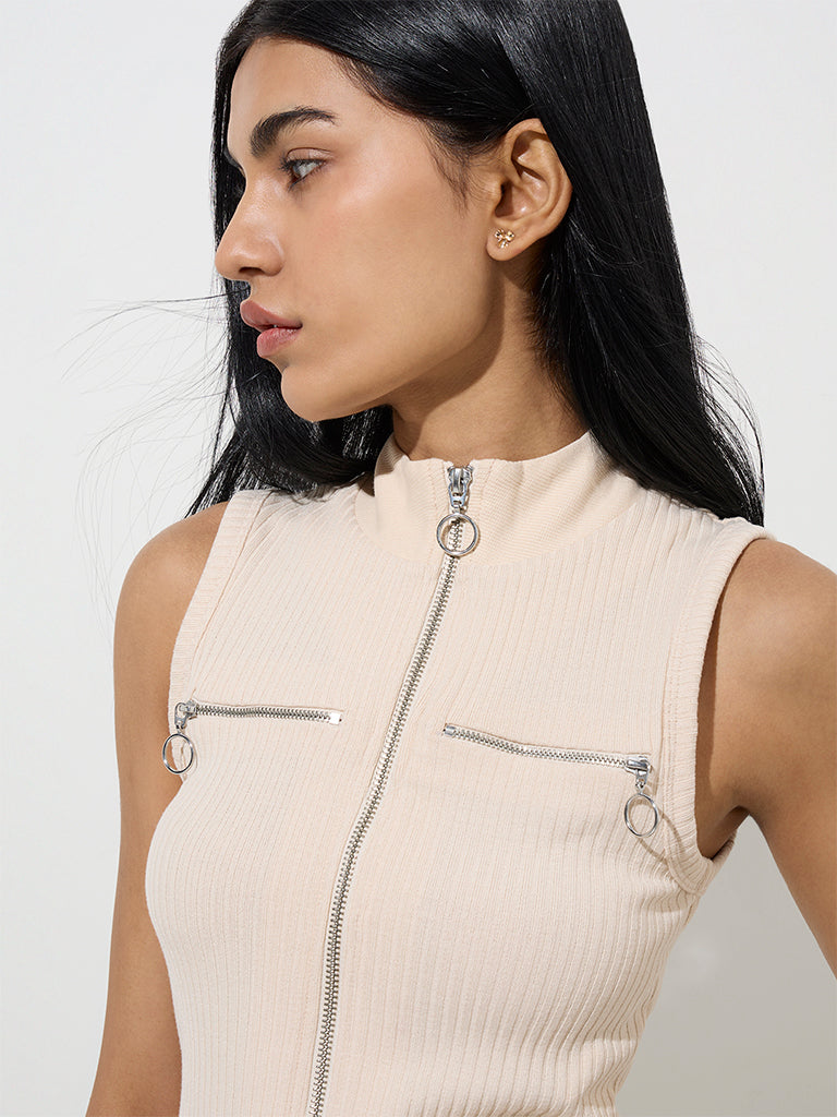 Studiofit Beige Ribbed-Textured Jacket - Image 3