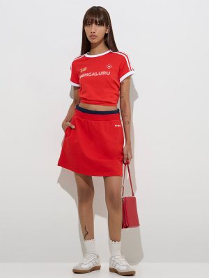 Studiofit Red Text Design Cotton T-Shirt