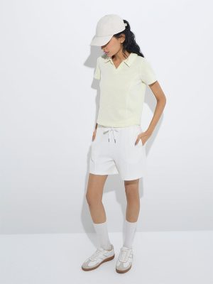 Studiofit Neon Green Striped Cotton-Blend Polo T-Shirt
