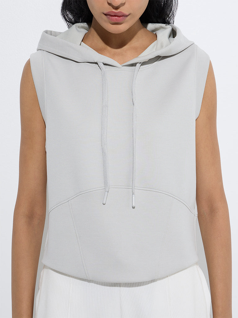Studiofit Grey Solid Hooded T-Shirt - Image 3