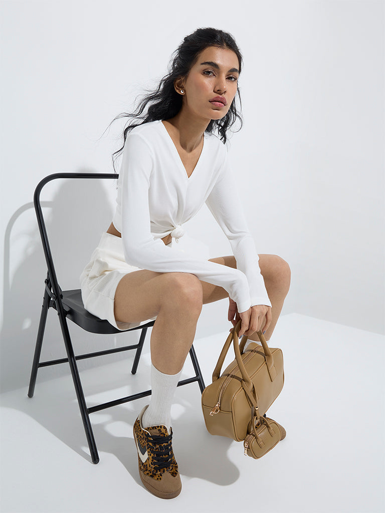 Studiofit White Ribbed-Textured T-Shirt - Image 2