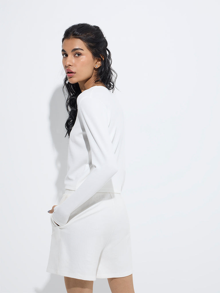 Studiofit White Ribbed-Textured T-Shirt - Image 4