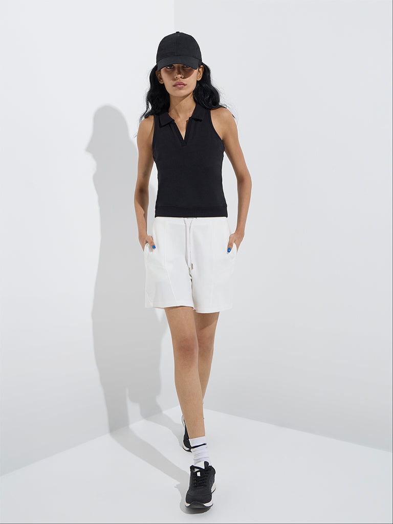 Studiofit Black Cotton-Blend Top