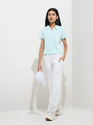 Studiofit Aqua Striped Cotton-Blend Polo T-Shirt