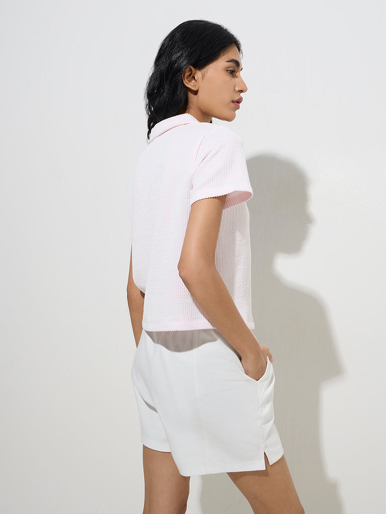 Studiofit Pink Textured Cotton-Blend T-Shirt - Image 4