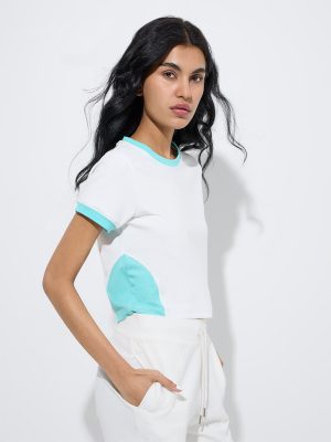 Studiofit White Colour-Blocked T-Shirt