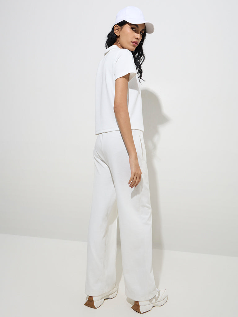 Studiofit White Ribbed Cotton-Blend Polo T-Shirt - Image 4