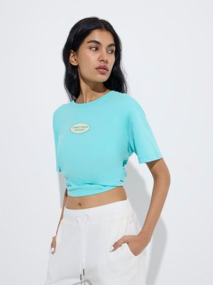 Studiofit Aqua Text Design Cotton T-Shirt