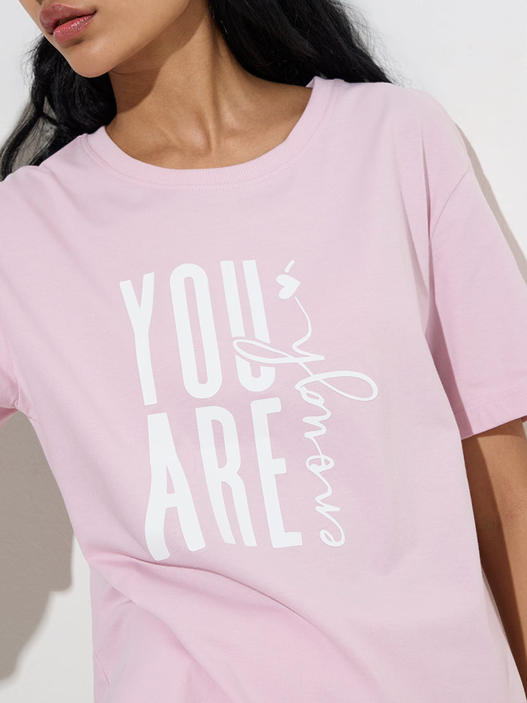 Studiofit Light Pink Text Design Cotton T-Shirt - Image 3
