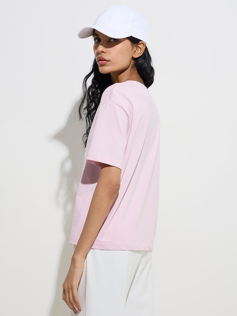 Studiofit Light Pink Text Design Cotton T-Shirt - Image 4