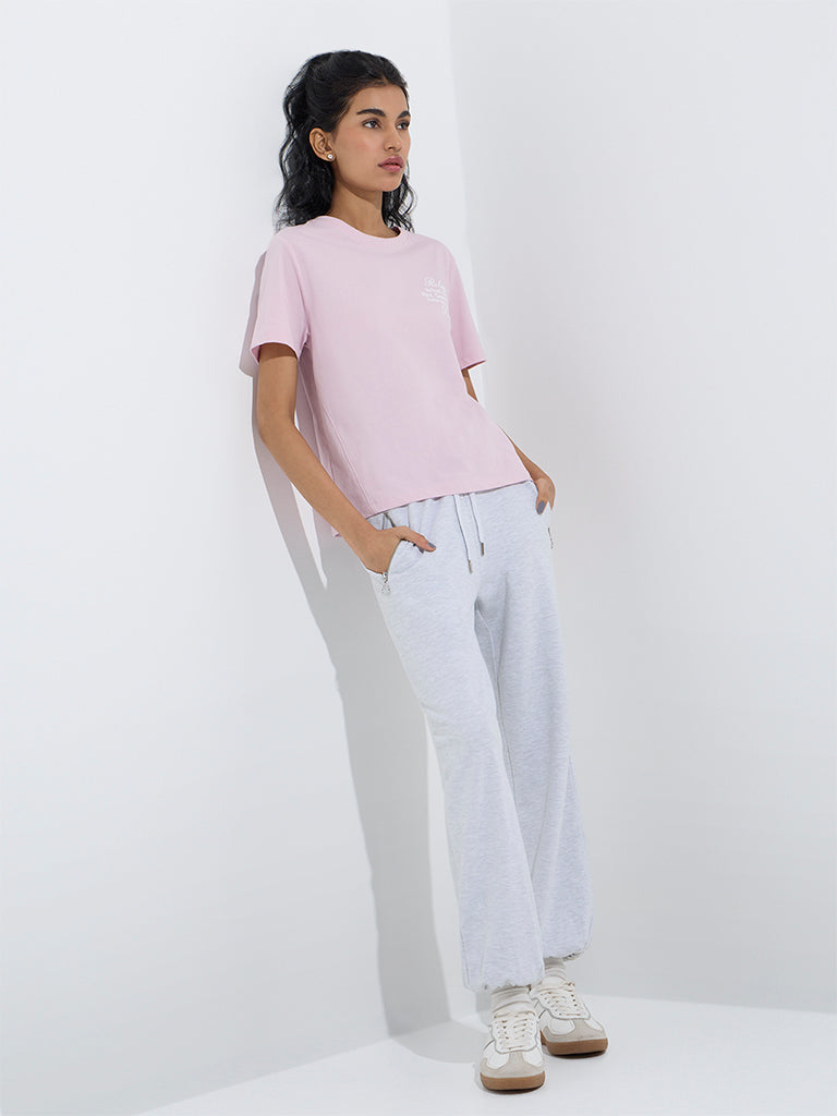 Studiofit Light Pink Typographic Cotton T-Shirt