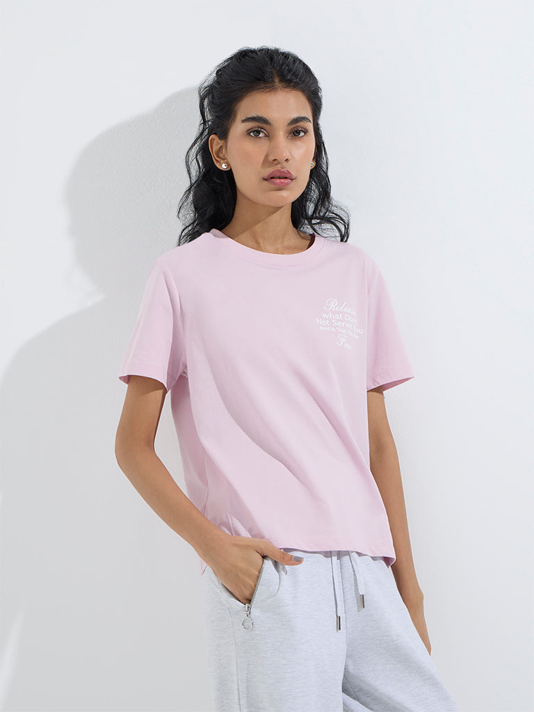 Studiofit Light Pink Typographic Cotton T-Shirt - Image 2