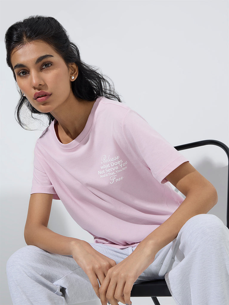 Studiofit Light Pink Typographic Cotton T-Shirt - Image 3