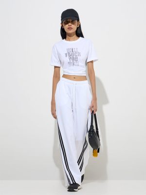 Studiofit White Text Printed Cotton T-Shirt