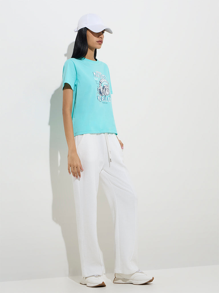 Studiofit Aqua Text Patterned Cotton T-Shirt