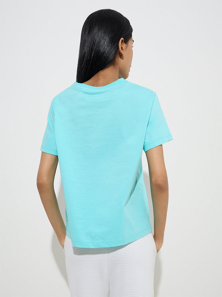 Studiofit Aqua Text Patterned Cotton T-Shirt - Image 4