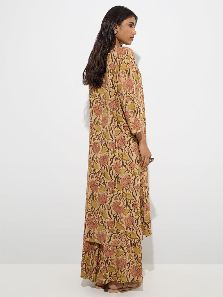 Utsa Beige Foliage Design A-Line Kurta - Image 4