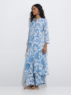 Utsa Blue Floral Pattern Palazzos