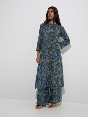 Utsa Indigo Foliage Design Palazzos