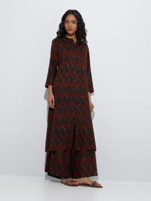 Utsa Maroon Chevron Design Palazzos