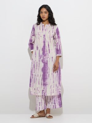 Utsa Purple Tie-Dye Detailed Cotton Ethnic Pants