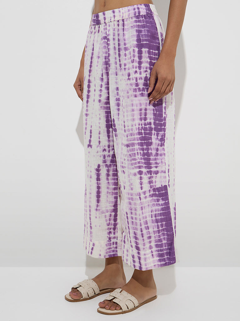 Utsa Purple Tie-Dye Detailed Cotton Ethnic Pants - Image 2