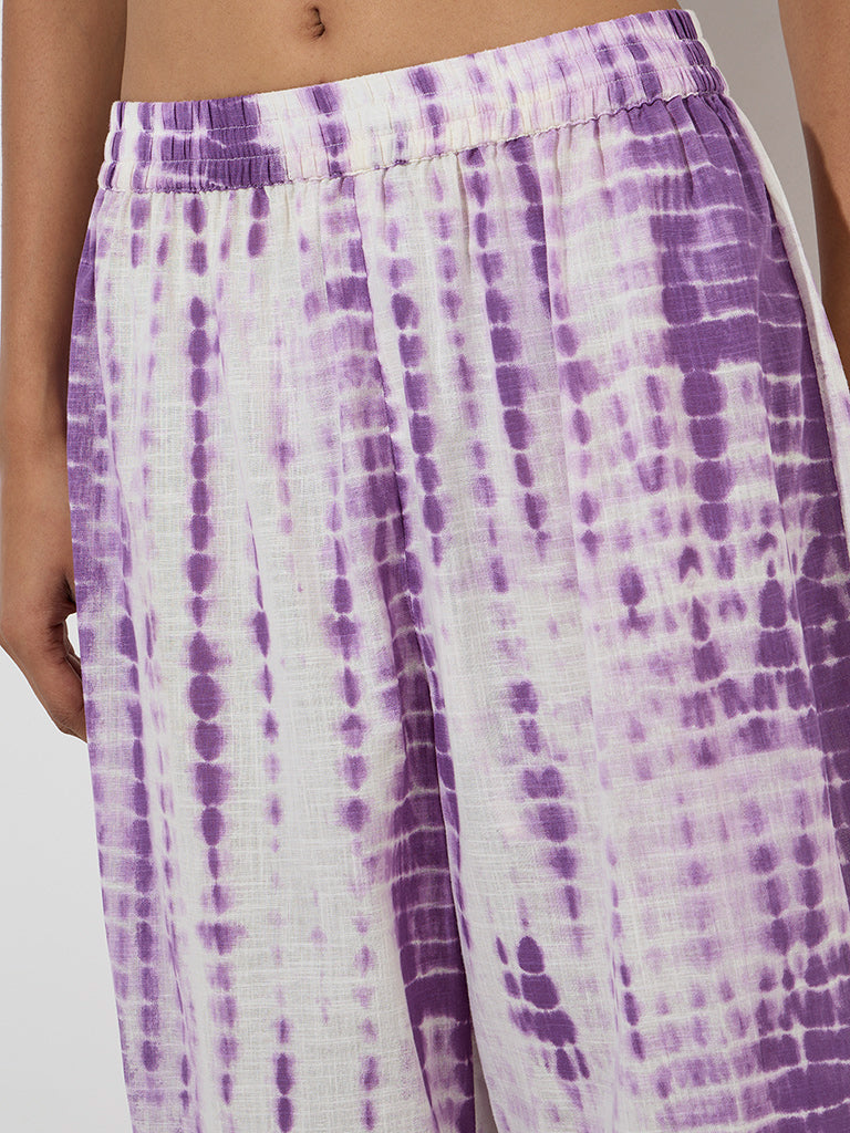 Utsa Purple Tie-Dye Detailed Cotton Ethnic Pants - Image 3