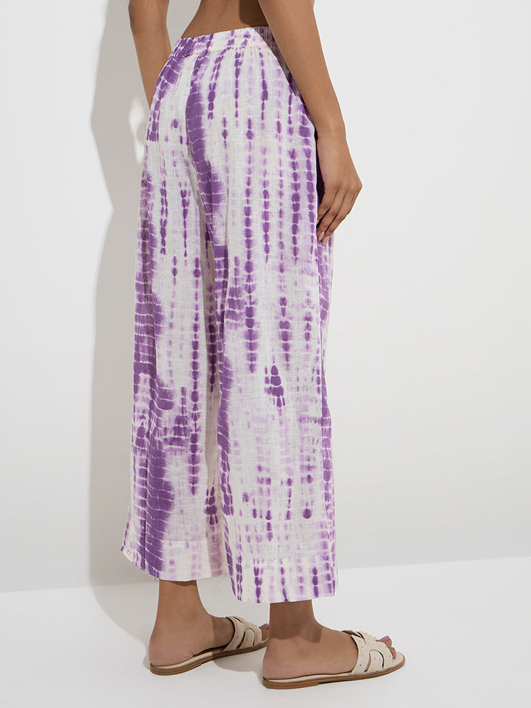 Utsa Purple Tie-Dye Detailed Cotton Ethnic Pants - Image 4