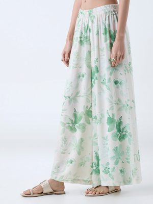 Zuba Green Botanical Printed Palazzos