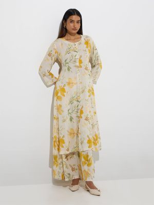 Zuba Yellow Floral Printed Palazzos