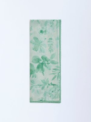 Zuba Green Botanical Pattern Cotton-Blend Stole