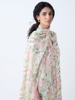 Zuba Multicolour Floral Pattern Cotton-Blend Dupatta