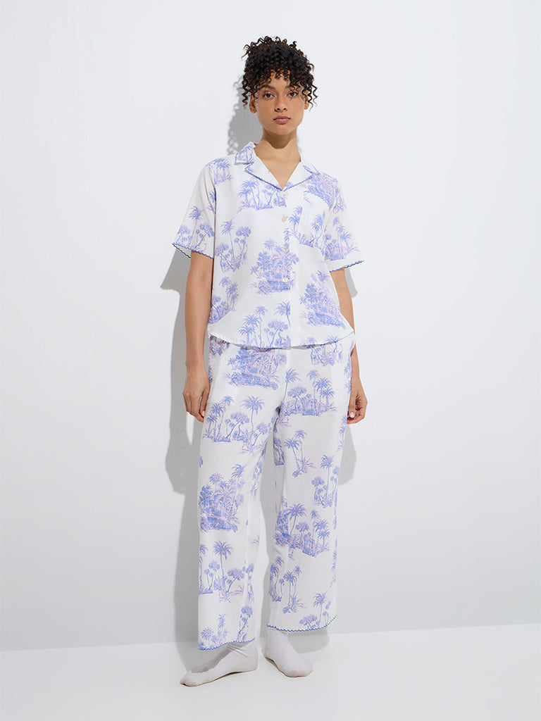 Wunderlove Lavender Tropical Cotton Shirt and Pyjamas Set