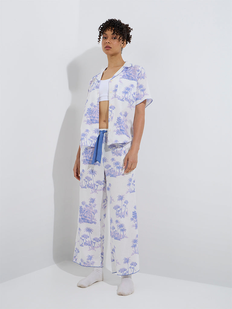 Wunderlove Lavender Tropical Cotton Shirt and Pyjamas Set - Image 2