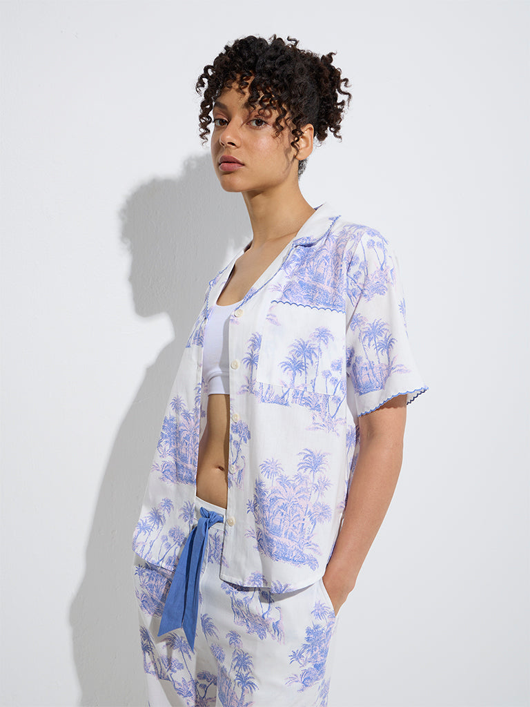 Wunderlove Lavender Tropical Cotton Shirt and Pyjamas Set - Image 3