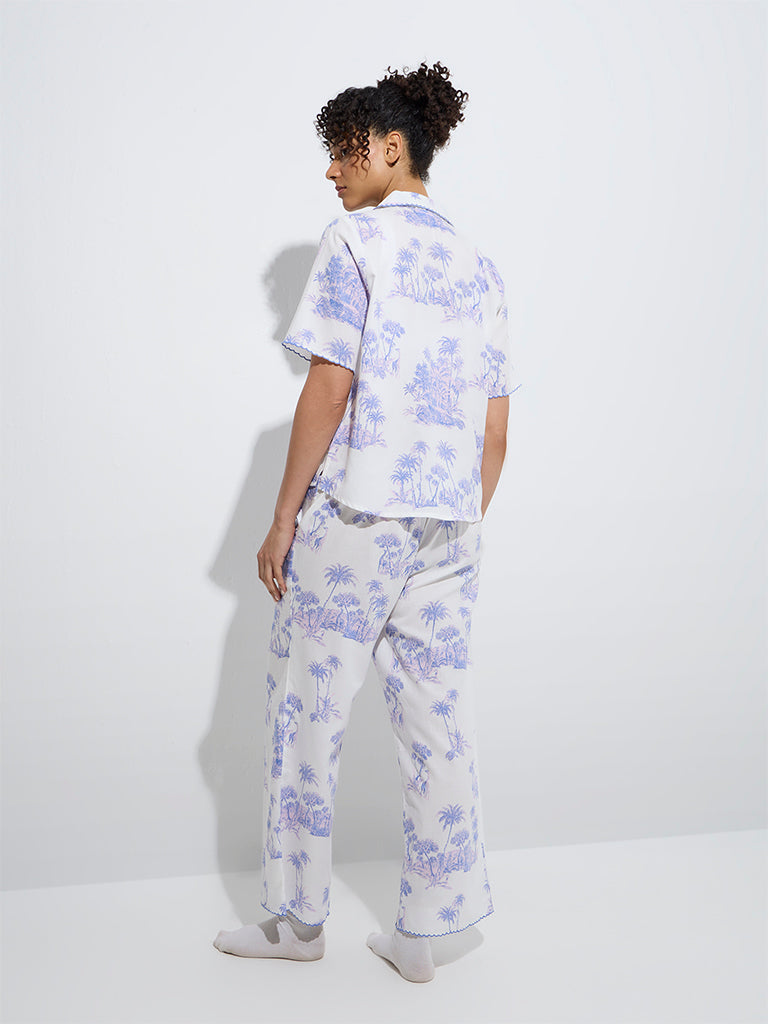 Wunderlove Lavender Tropical Cotton Shirt and Pyjamas Set - Image 4