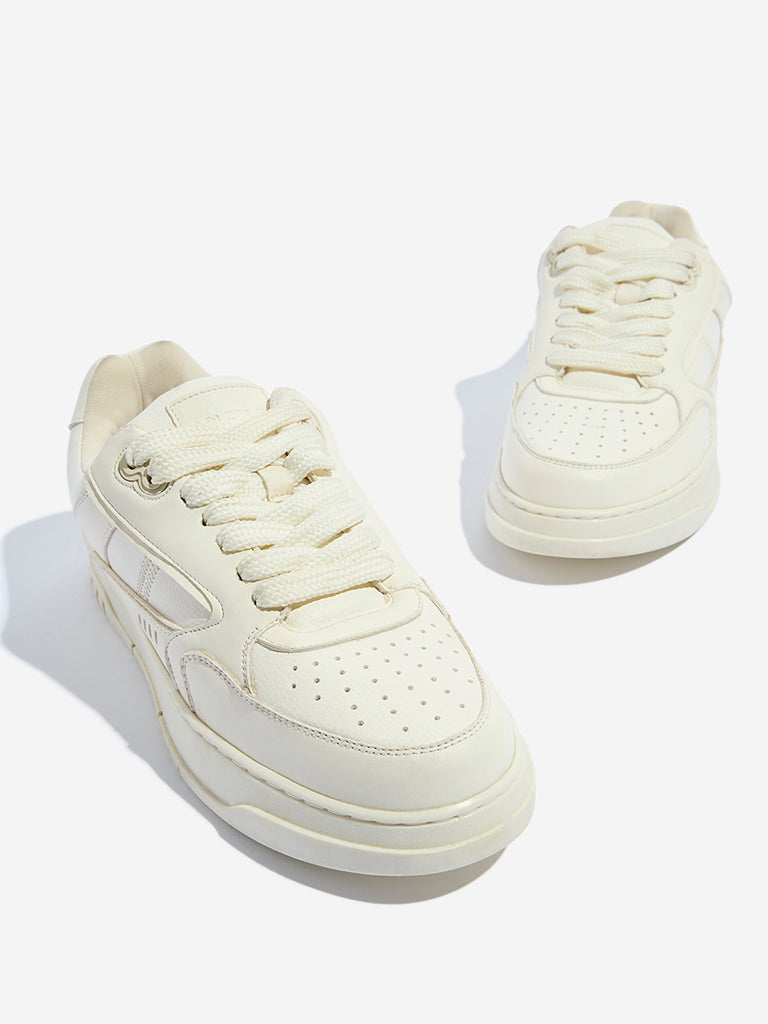 SOLEPLAY Off-White Perforated Lace-Up Sneakers - Image 3