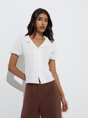 LOV White Self-Textured Shirt