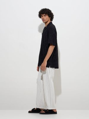 ETA Black Paisley Design Relaxed-Fit Cotton-Blend Shirt