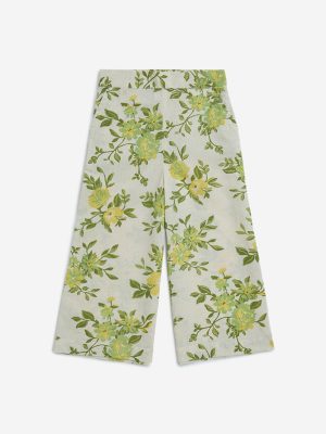 Utsa Kids Off-White Foliage Design Cotton-Blend Ethnic Pants - (2-8yrs)