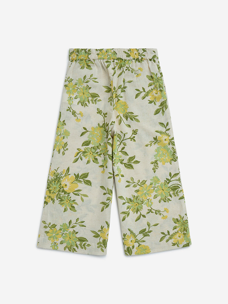 Utsa Kids Off-White Foliage Design Cotton-Blend Ethnic Pants - (2-8yrs) - Image 2