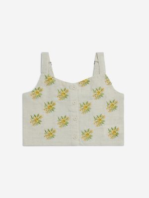 Utsa Kids Off-White Floral Embroidered Cotton-Blend Ethnic Top - (2-8yrs)