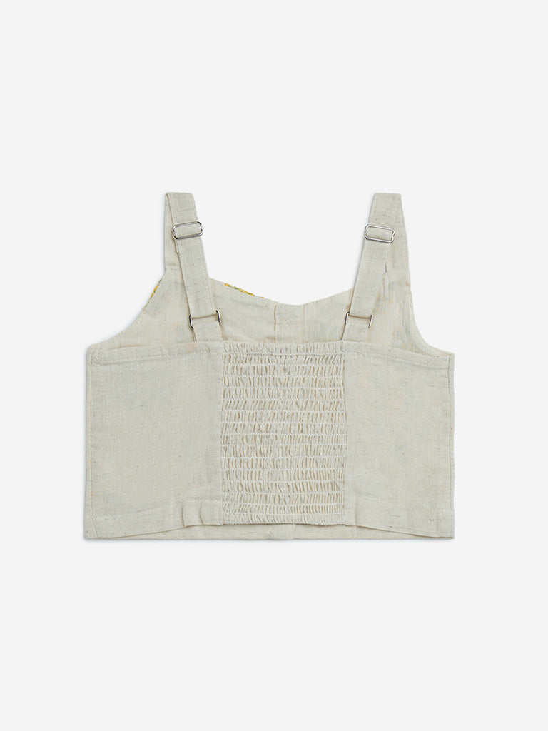 Utsa Kids Off-White Floral Embroidered Cotton-Blend Ethnic Top - (2-8yrs) - Image 2