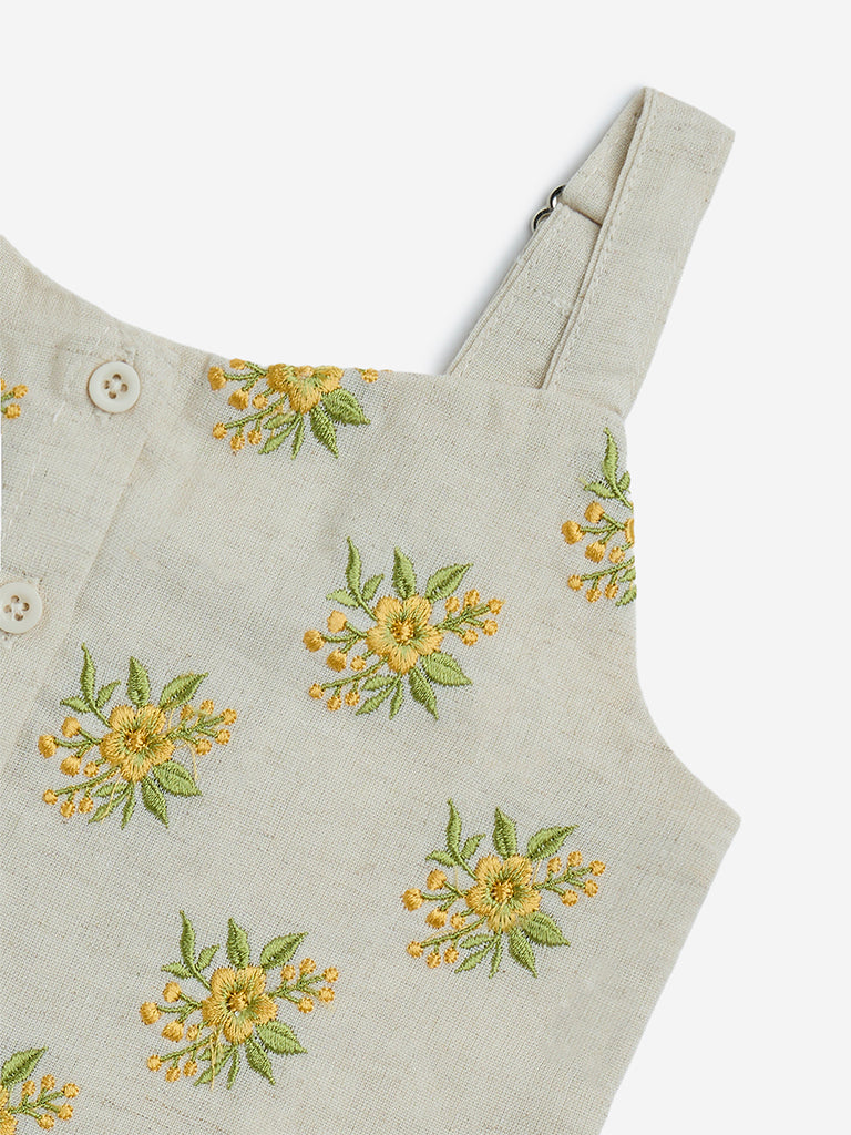 Utsa Kids Off-White Floral Embroidered Cotton-Blend Ethnic Top - (2-8yrs) - Image 3