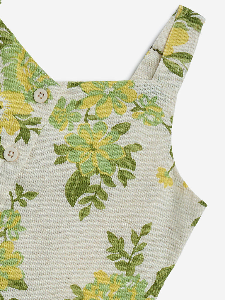 Utsa Kids Off-White Botanical Print Cotton-Blend Ethnic Top - (2-8yrs) - Image 3