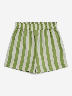 Utsa Kids Green Stripe Printed Cotton-Blend Shorts - (8-14yrs)