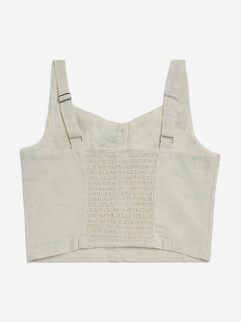 Utsa Kids Off-White Floral Embroidered Cotton-Blend Ethnic Top - (8-14yrs) - Image 2